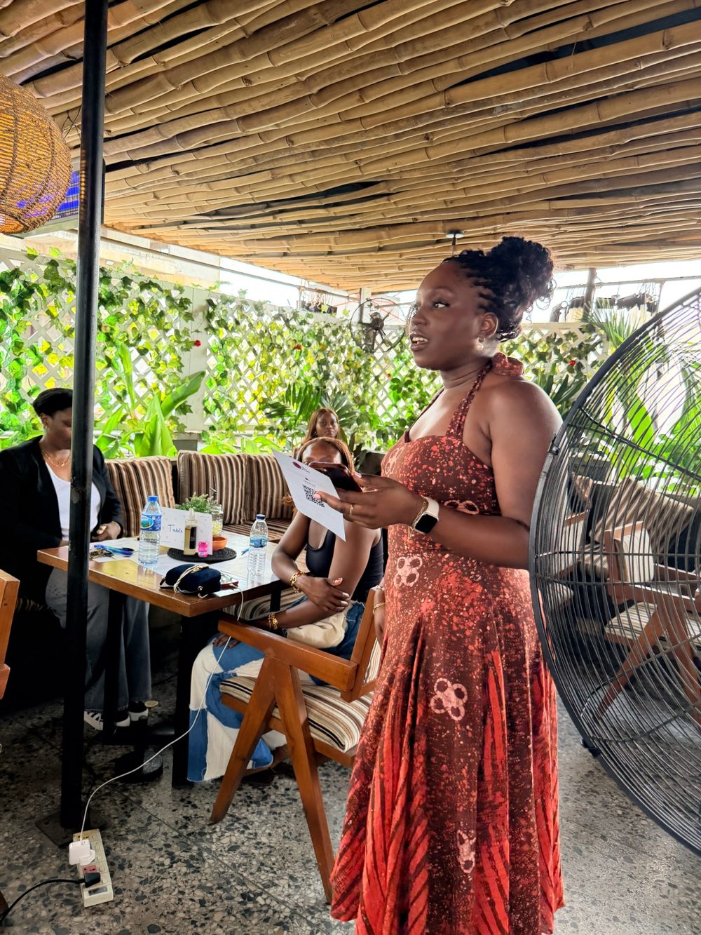Fike speaking at a Kumu Circle event in Lagos